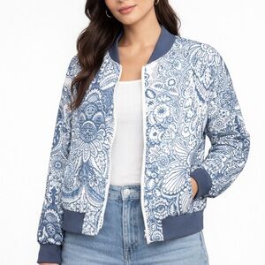 NWT Eleventy Blue and White Floral Bomber Jacket